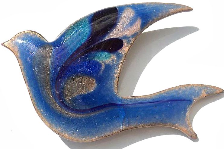 Retro Blue Enamel Dove of Peace Brooch