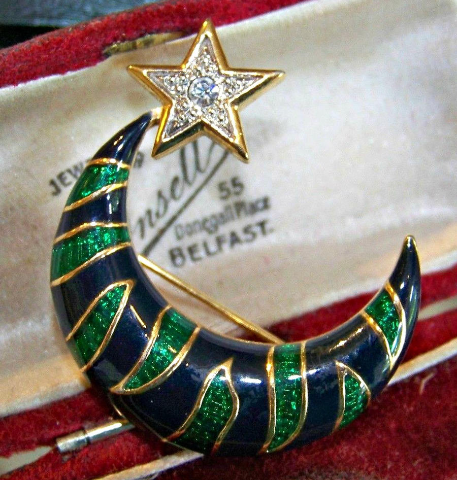 Vintage Enamelled Moon and Star Brooches