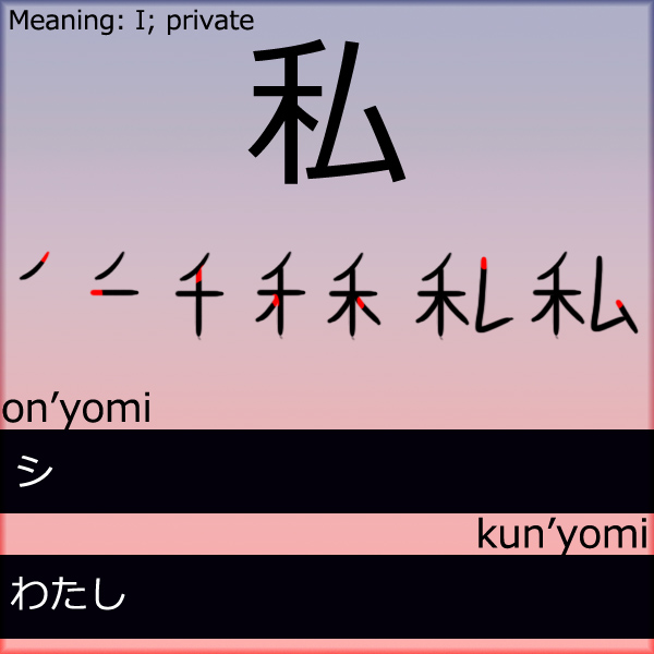 Kanji Card – 私 – watashi