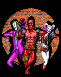 Joker, Deadpool, and Harley