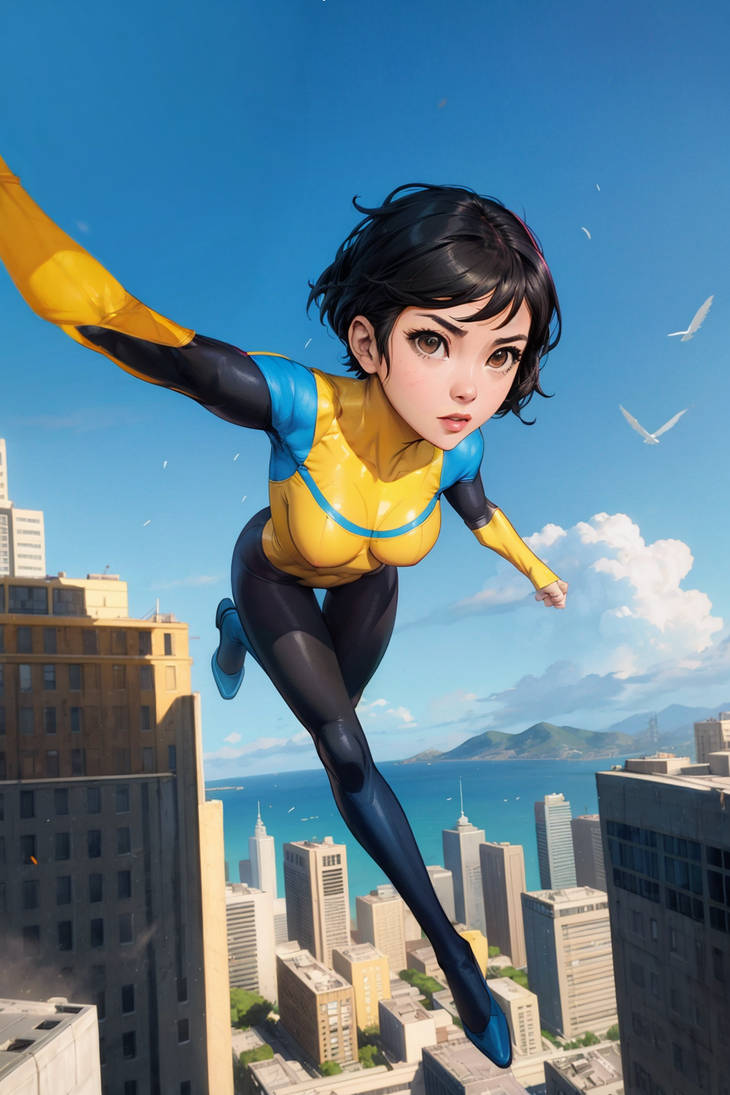 Female Invincible flying in sky (1) by Penguih on DeviantArt