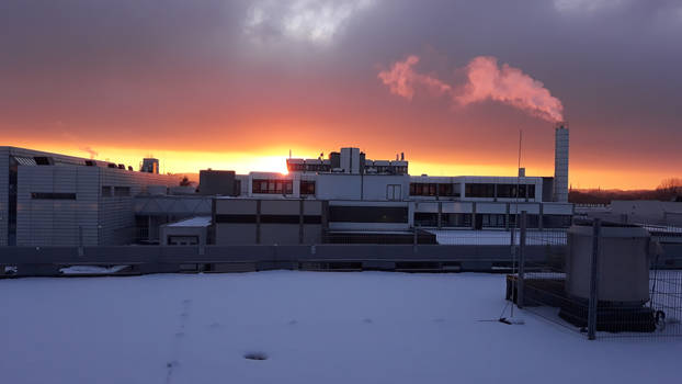 Sunset and Snow Aachen Industrial Park 2019