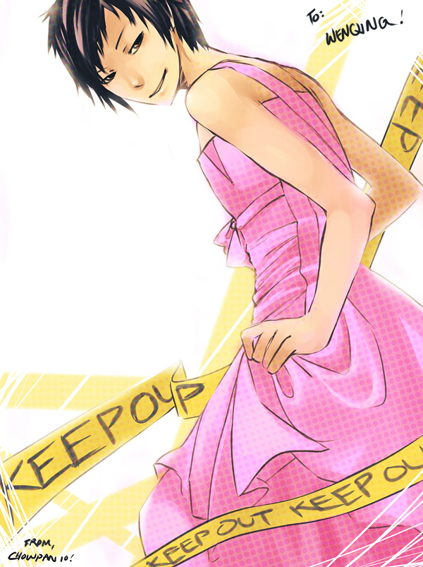 Izaya. In a pink dress.