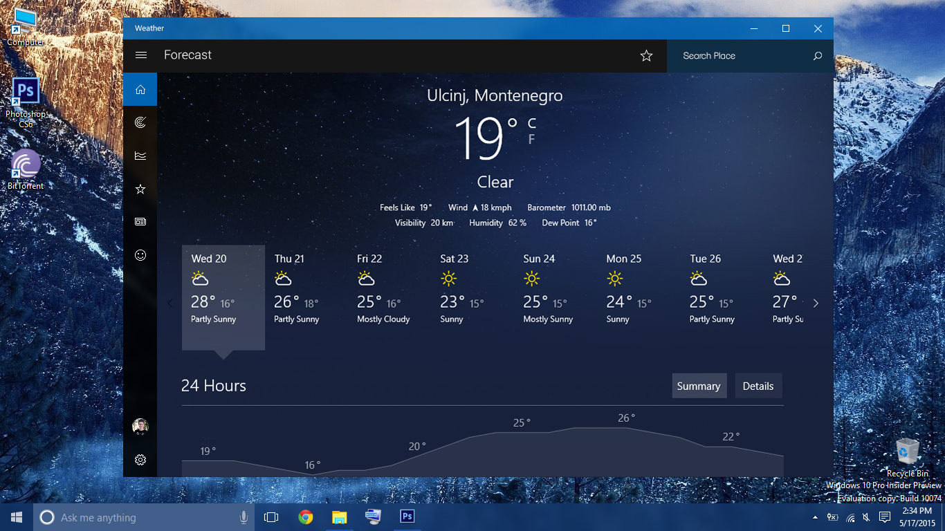 Windwos 10 Redesigned Weather App with Dark Theme