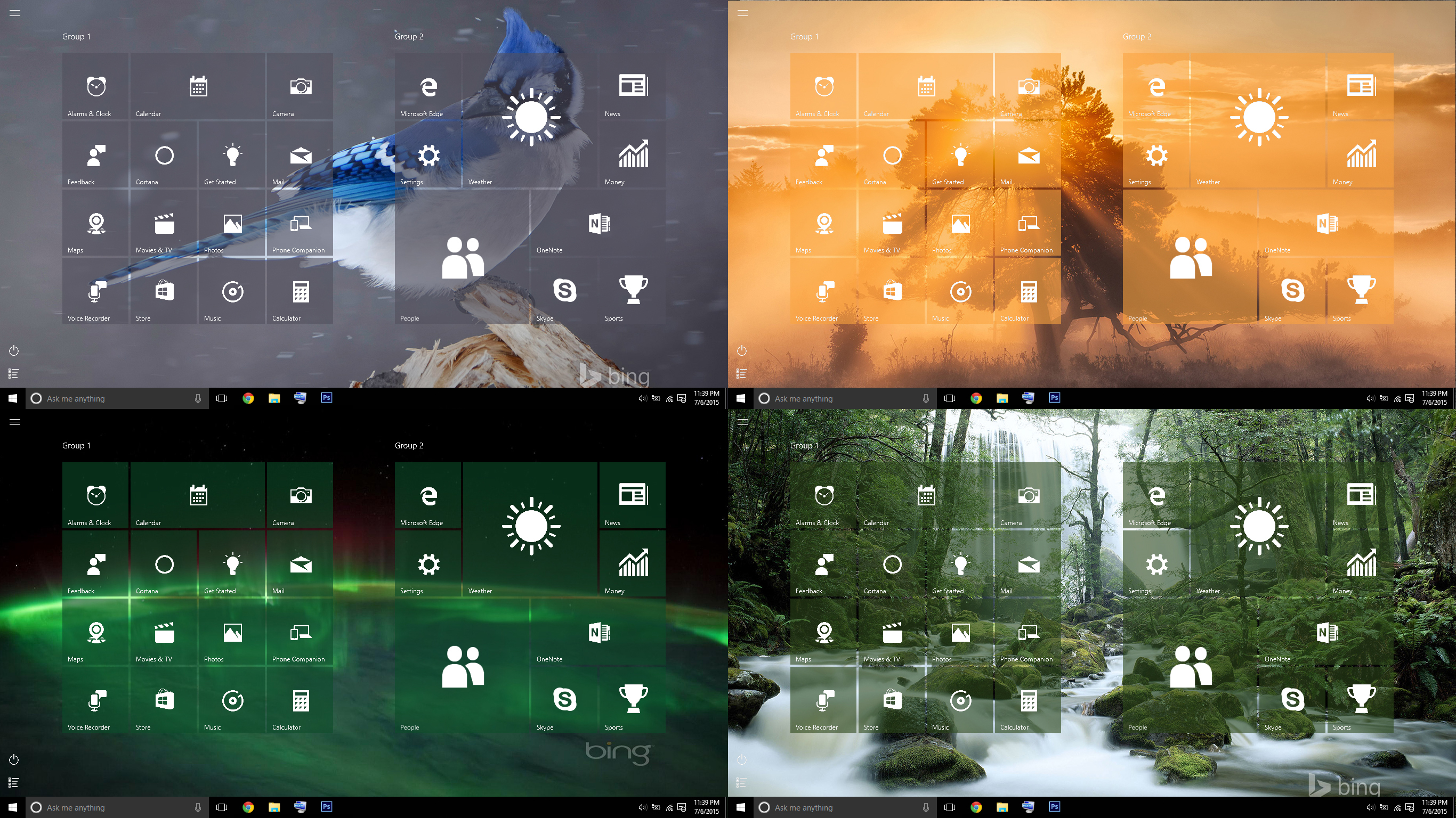 Windows 10 Start Screen Transparent Tiles