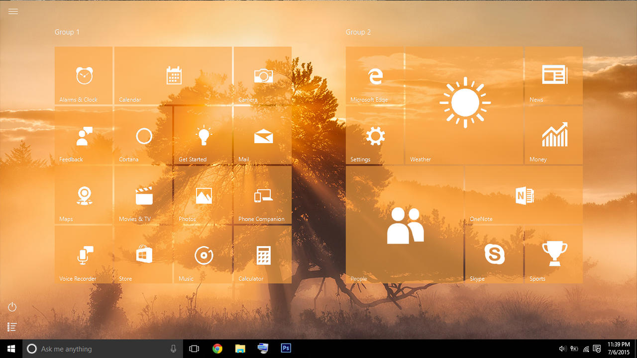 Windows 10 Start Screen Transparent Tiles