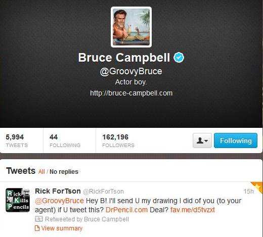 Bruce Campbell Re-Tweeted my drawing