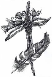 cross of roses and feather