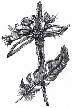 cross of roses and feather