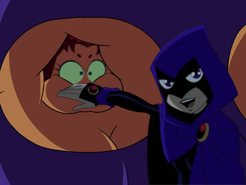 Starfire Over Inflation Raven inflating Starfire by SnootheMitsukilover on DeviantArt