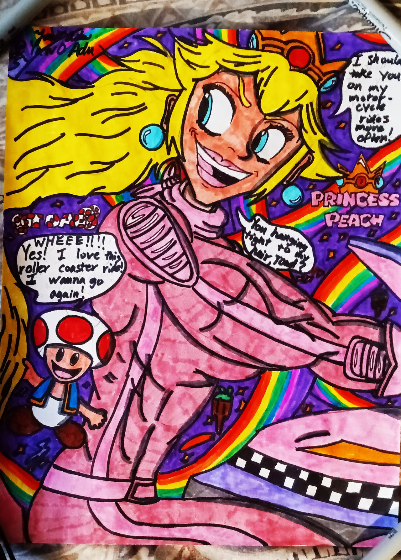 Princess Toad Racing Princess Peach on her motorcycle, with Toad by Ad311 on DeviantArt