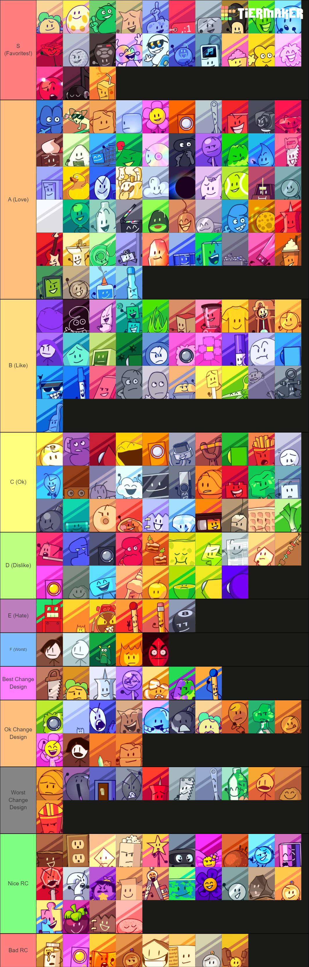 Create a bfdi, bfb, tpot assets Tier List - TierMaker