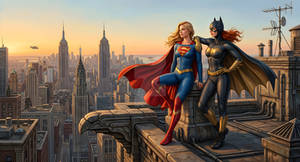 Supergirl and Batgirl on Rooftop