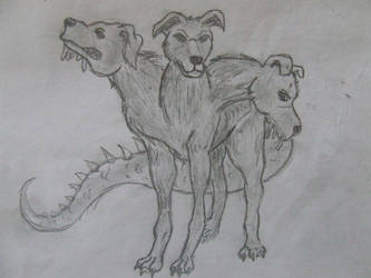 The three headed dog with tail