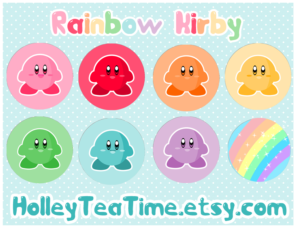 Rainbow Kirby Button Badges by miemie-chan3