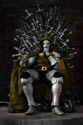 Dr. Doom sitting on Iron Throne