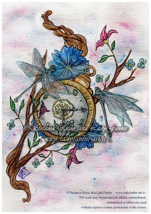 Tattoo Commission :: Clock and Flowers