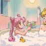 Mother daughter bath time.