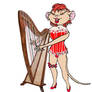 Lily in red and white corset playing the harp.1