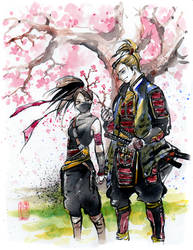Ninja girl and samurai