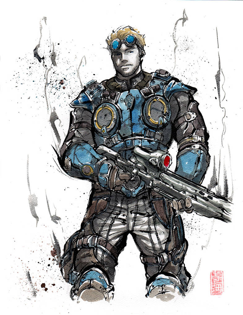 Damon Baird from Gears of War Sumie style by MyCKs