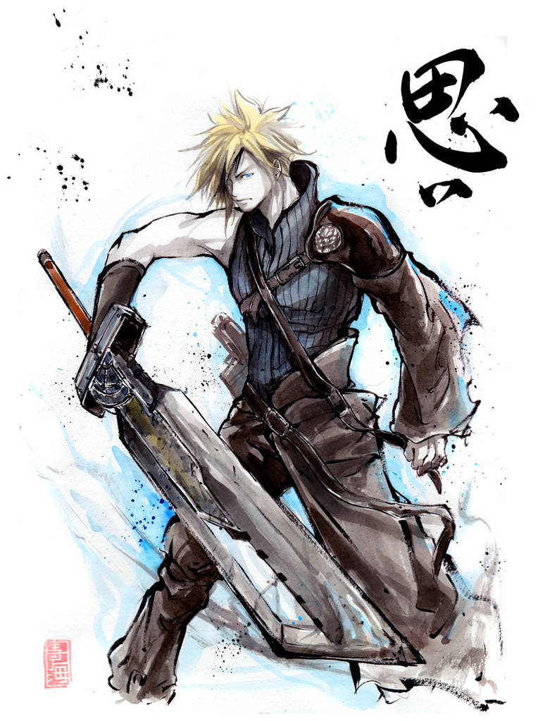 Cloud from Final Fantasy Sumi style by MyCKs