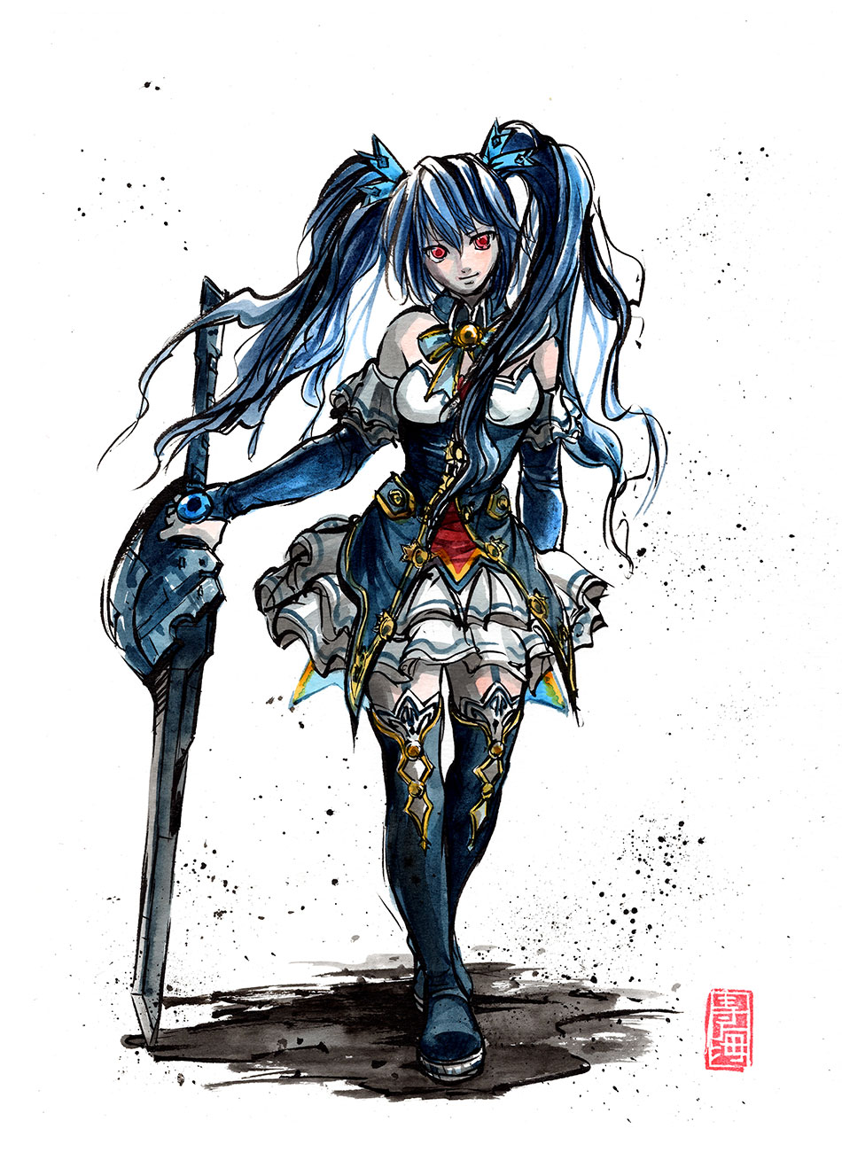 Neptunia Noire sumi and watercolor