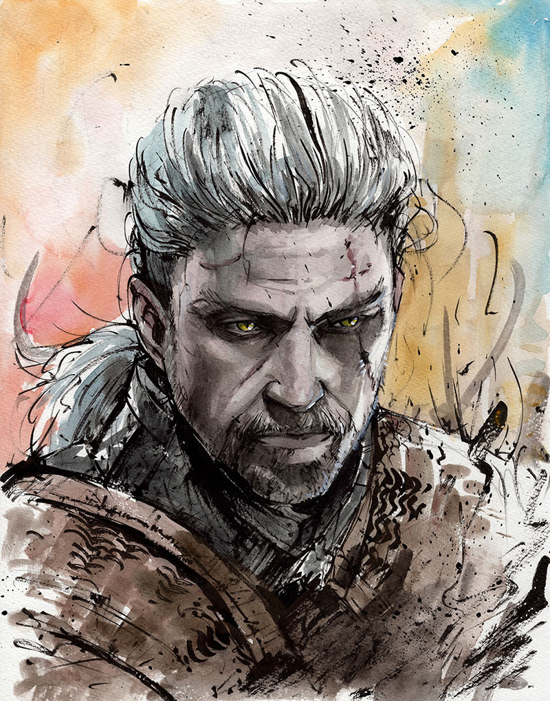 Geralt of Rivia watercolor and sumi ink