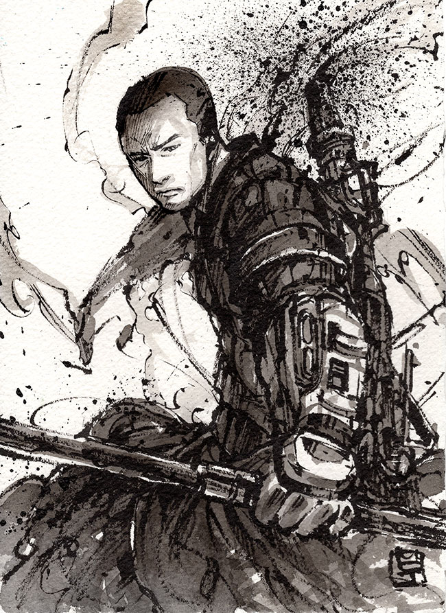 Chirrut from Rogue One Sumi ink