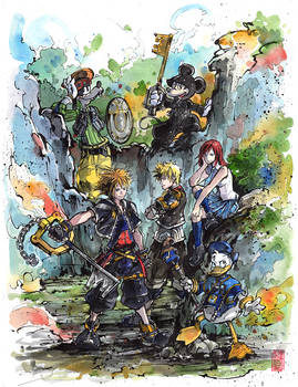 Kingdom Hearts fanart Sumi ink and watercolor