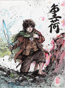 Frodo with calligraphy- Burden Sumi/Watercolor