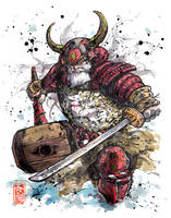 Santa Samurai Sumi and watercolor
