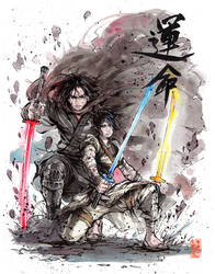 Samurai Kylo Ren and Rey Ink and Watercolor