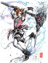Nora from RWBY! Ink and watercolor