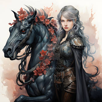 Lady with horse. Art Portrait.