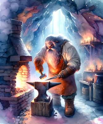 Dwarf Blacksmith At Work. Aesthetic Fantasy Art