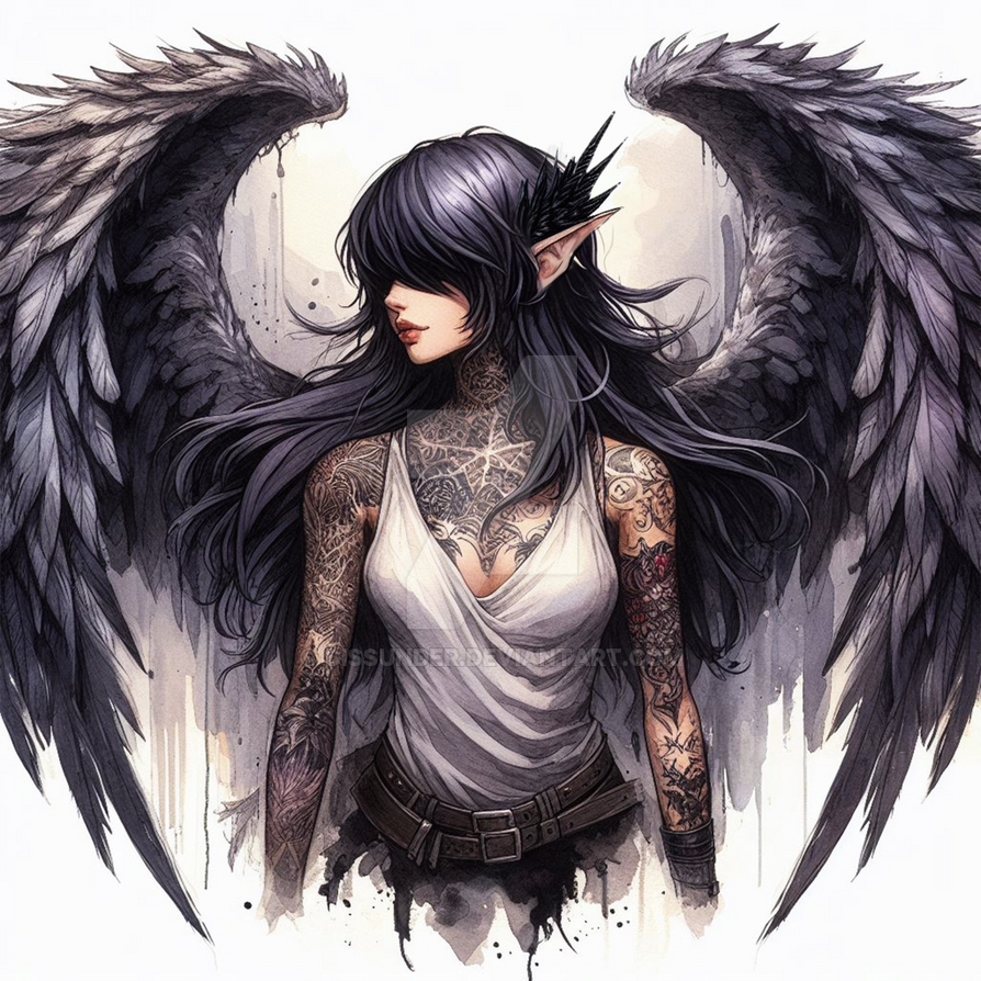 Angel Elf Winged Tattooed Angel Elf Female Adoptable Art 7$ by Dissunder on ...