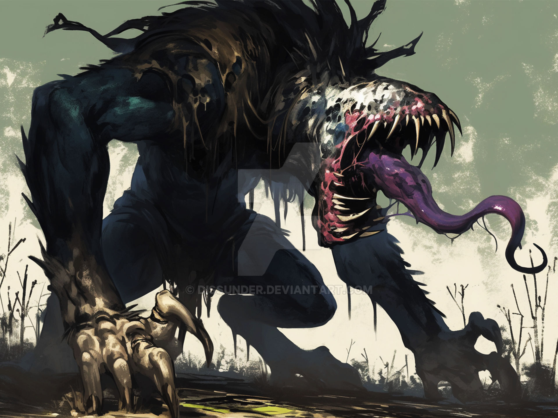 Demonic Cursed Beast Macabre Demon Adoptable Art by Dissunder on