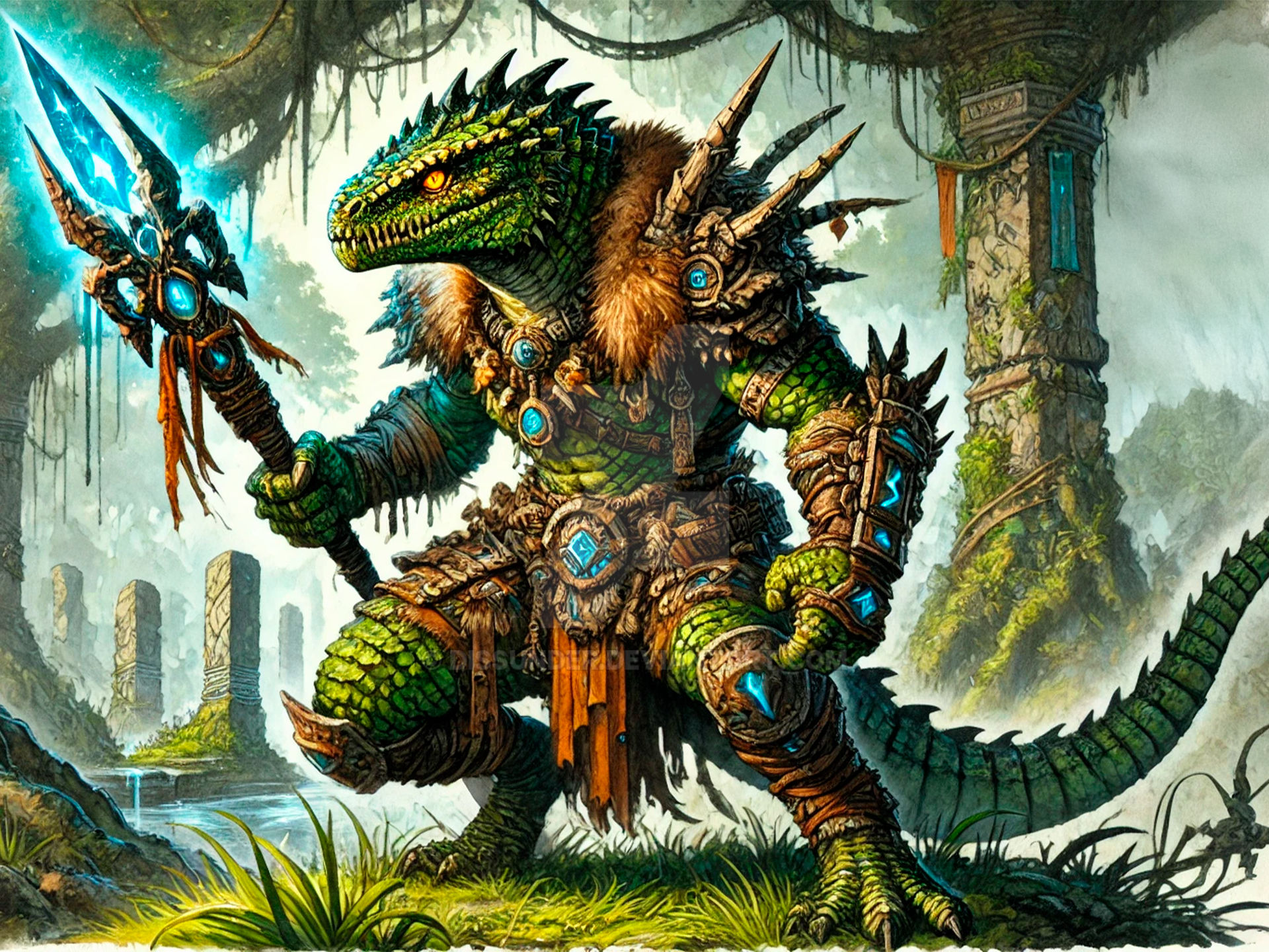 Lizardfolk Warrior Spearman Reptilian Anthro DnD by Dissunder on DeviantArt
