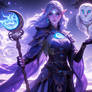 Moon Elf Sorceress Fantasy DnD Night Owl Anime Art