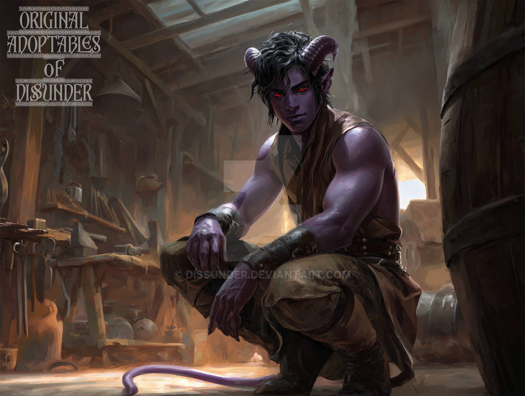 Tiefling Demon Thief Fantasy Horned DnD Adoptable by Dissunder on