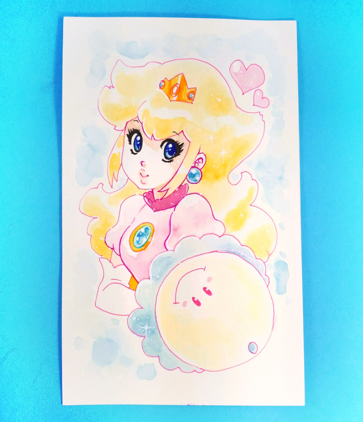 Princess Peach watercolor for sale