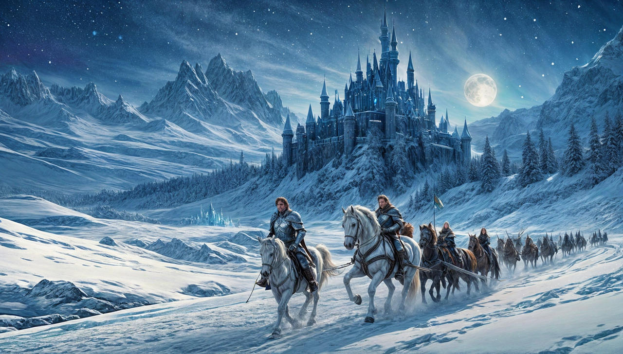 Moonlit Castle Adventure in Snowy Mountains