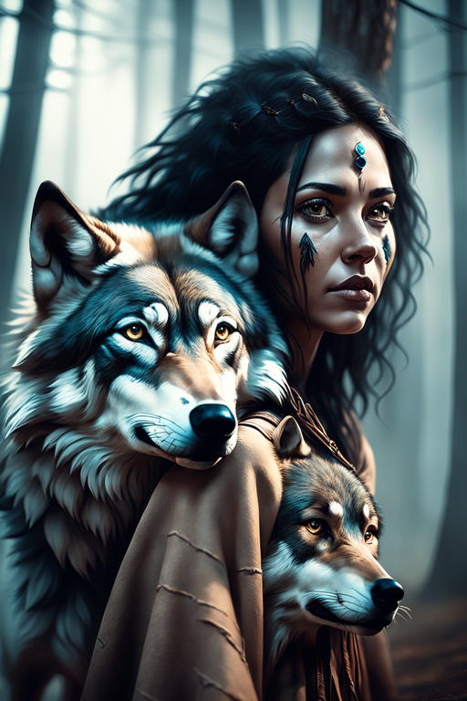 -woman-and-wolf-realistic-digital-art-native-ameri by Giugus46 on ...