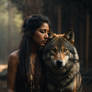 PhotoReal woman and wolf Realistic Digital Art Nat