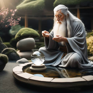 Gandalf-the-grey-holding-a-crystal-ball-in-a-zen-g