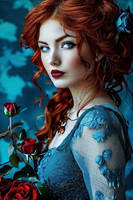 Red-hair-woman-gotics-and-roses-blue