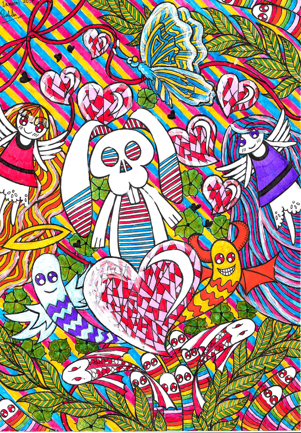 Doodle - Lovely skull bunny