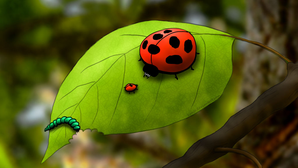Leaf with ladybugs