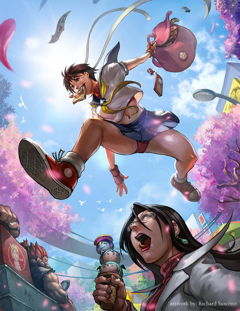 Capcom Fighting Tribute:Sakura is late for School